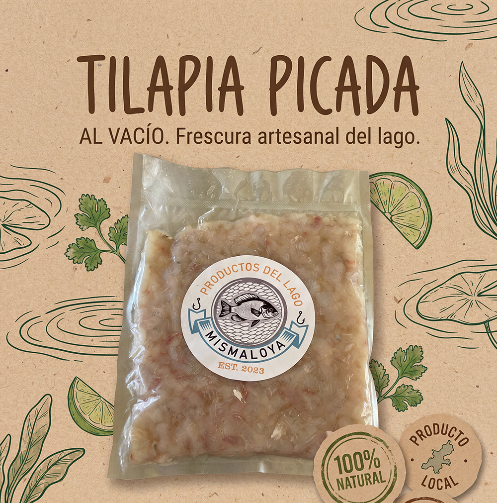firefly gemini flash crea un flyer estilo natural artesanal para “tilapia picada al vacío”. paleta kraft, 888637